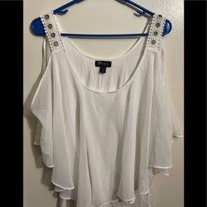 White Thalia Sodi XL flutter tank top with embellished straps